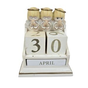 Vintage Hallmark Marys Angels Perpetual Calendar Wooden Block Desk Set